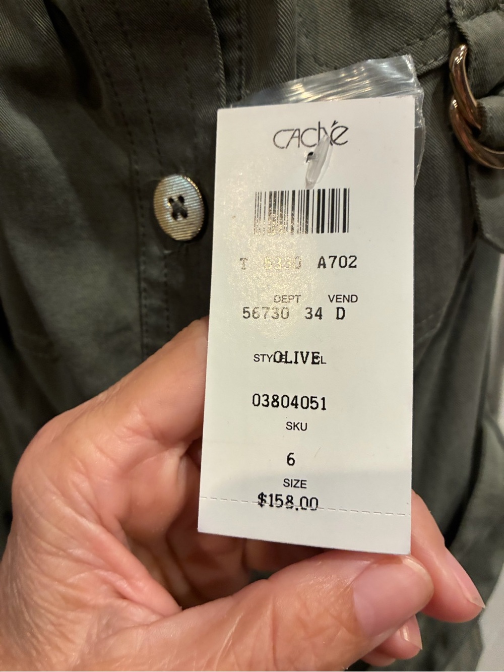 Cache Olive Green Casual Button-Down Shirt